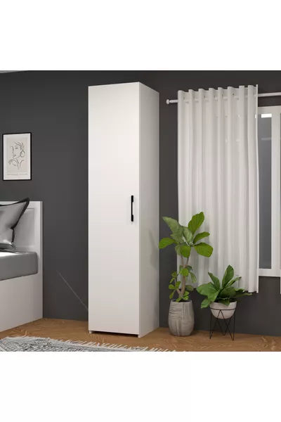 Retro-4 Schouderband 3 Planken Enige Deur Kledingkast Wit