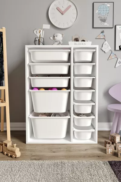 % MDF - خزانة ألعاب مزدوجة متوسطة مع سلة