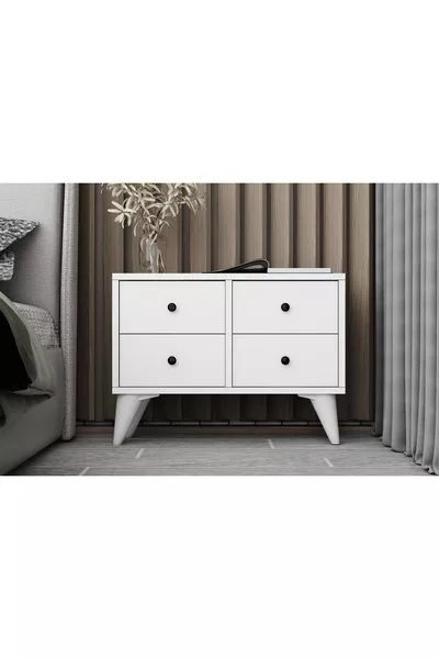 خزانة جانبية حديثة بيضاء بطابقين وأربعة أدراج من إيفا نيتتريندز