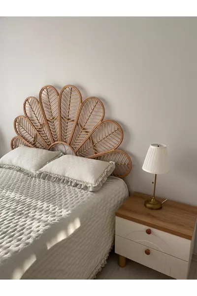 Бамбуковое ротанговое плетеное изголовье кровати - ручная работа, цвет грецкого ореха, двуспальное, см