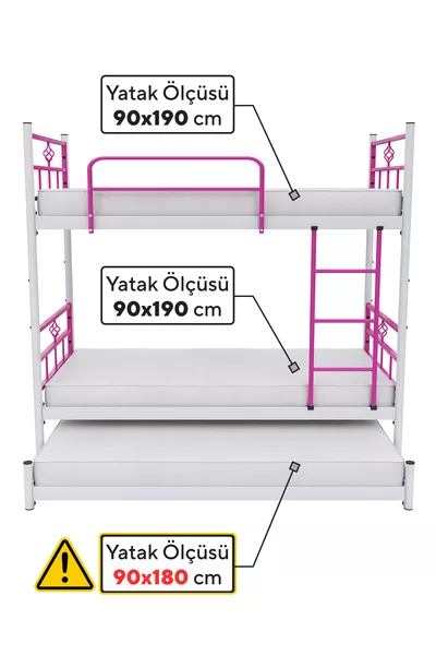 سرير بطابقين معدني وردي غامق مناسب لثلاثة أشخاص من كوستا يافرولو