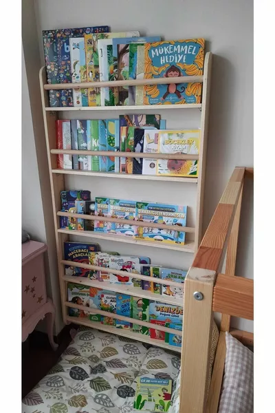 خزانة كتب مونتيسوري واسعة الطراز مستديرة مع رفوف 5 مستويات