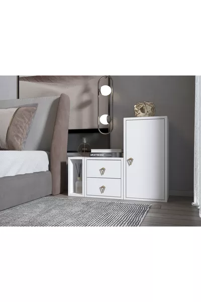 خزانة أدراج مودولية ضيقة بقطعتين مع باب طويل باللون الأبيض