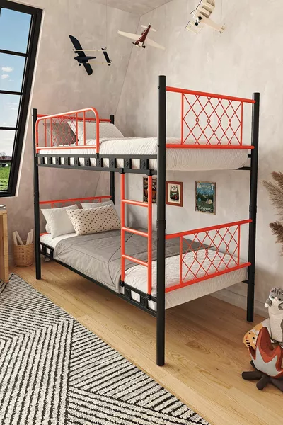 غرفة نوم أطفال ميتيس سرير بطابقين معدني وسرير