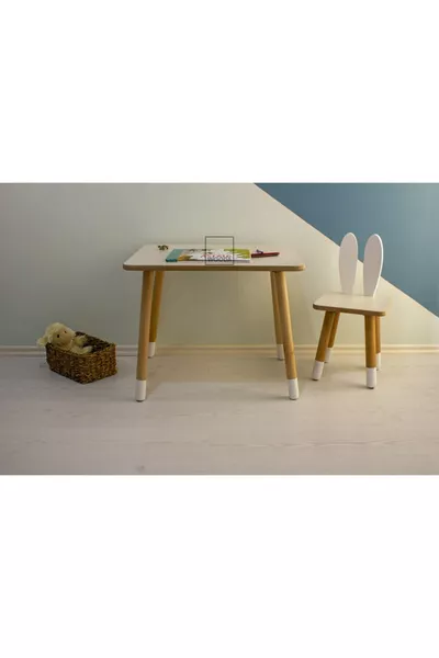 طقم طاولة ومسح للأطفال بطراز مونتيسوري مع كرسي بأذني أرنب