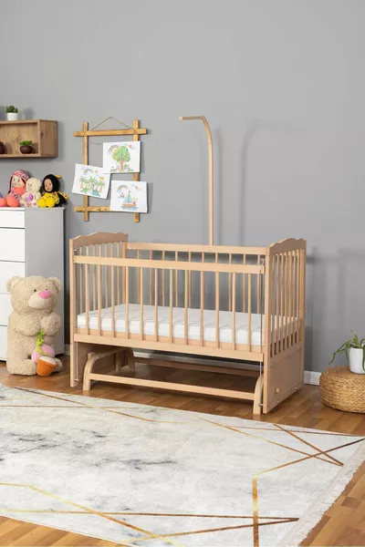 سرير خشبي للرضع بجانب الأم عضوي (بدون طلاء) سرير فردي بدون طقم