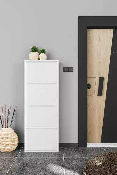 Dörtlü Metal Ayakkabılık Beyaz