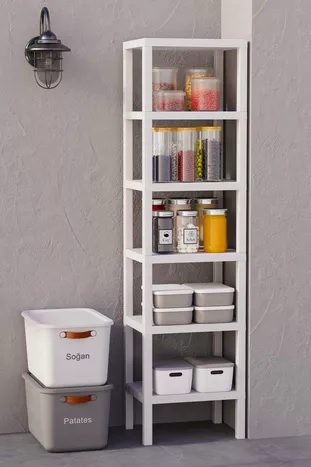 Decoratieve Plastic Meervoudig Gebruik Badkameropberger - Bloempot-Hoek-boekenkast-Bloemenstandaard, 6 Laags, Wit