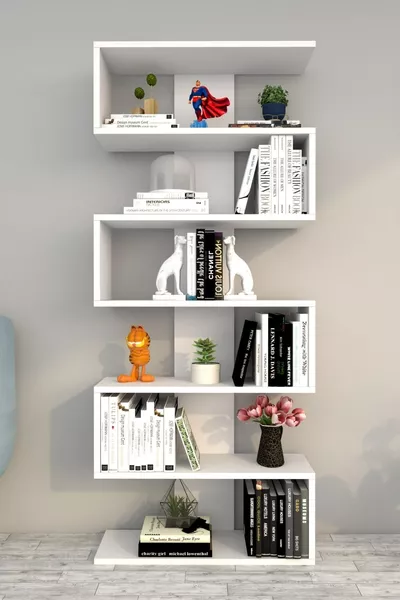 Декоративен рафт за книги Париж, Бял, за стена