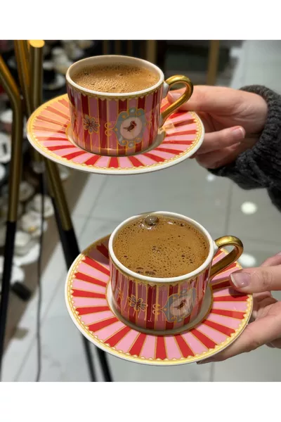 Tasse à café double Pink Bird pour 2 personnes