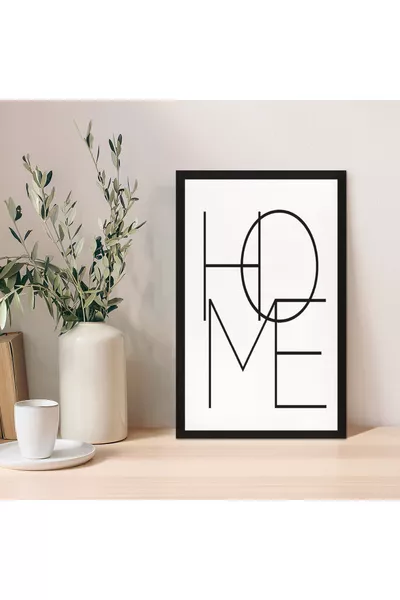1 брой черна MDF рамка с надпис Home, с вид на дърво