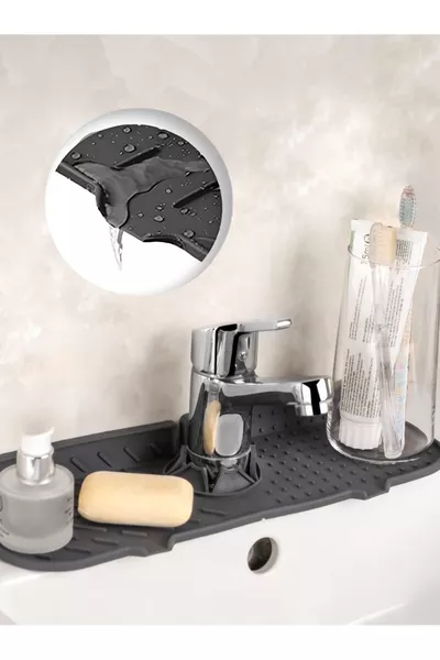 Tapis antidérapant en silicone extensible pour robinet, organisateur de rétention d'eau, tapis de cuisine et salle de bain pour plan de travail