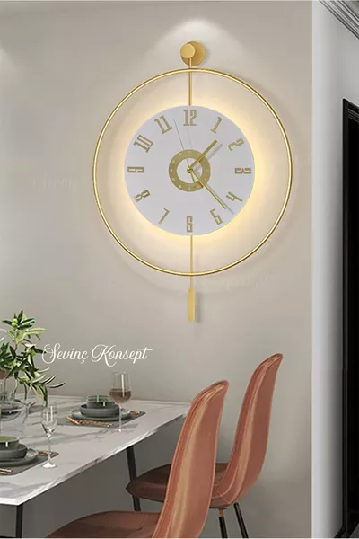 LED Gold Izmir Kristall  (GROßE AUSFÜHRUNG), 3 m LED moderne dekorative Pendeluhr aus Metall