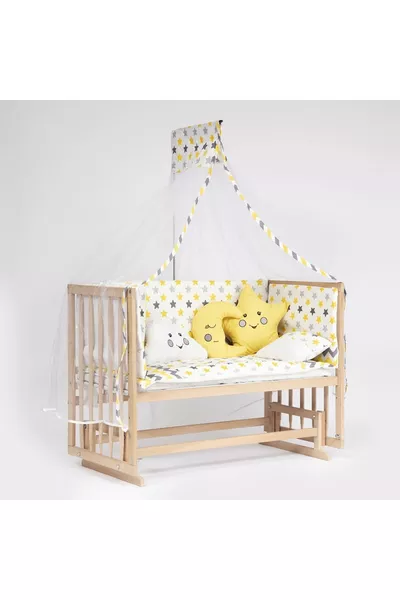 سرير طفل خشبي طبيعي كامل فائق 4 مستويات بجانب الأم يهتز مع مجموعة النوم + المرتبة