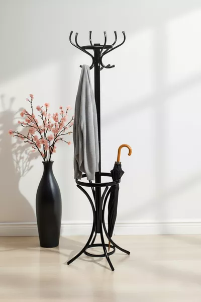 Metal Standing Coat Rack with Clothes Hangers, Hall Tree, and Umbrella Holder