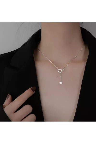 عقد أنيق بسلسلة ومصعد على شكل نجوم، عقد نسائي، عقد نجمة