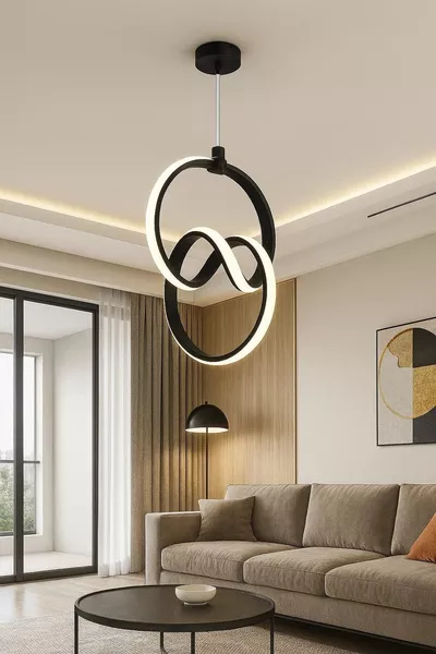 Trend Siyah Modern Sarkıt Led Avize Beyaz Işık Salon Mutfak Oda Hol Ledli Avize