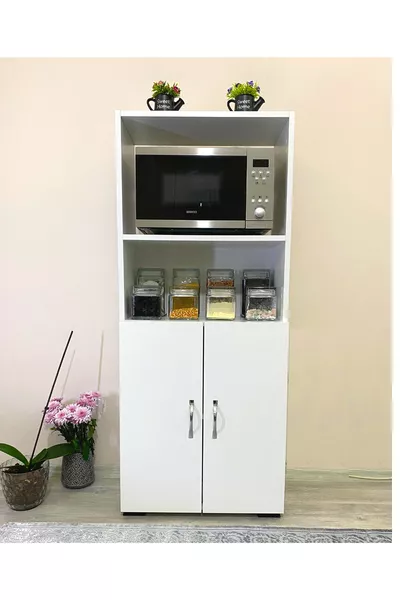 2 Kapaklı Bölmeli Mikrodalga Fırın Dolabı Çok Amaçlı Mini