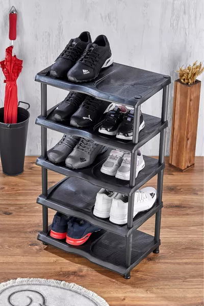 حامل أحذية بلاستيكي من 5 طبقات - منظم رفوف الأحذية المقسّم