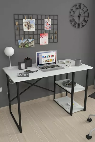  Cm 2-Shelf Work Desk Computer Desk Office Study Dining Table White