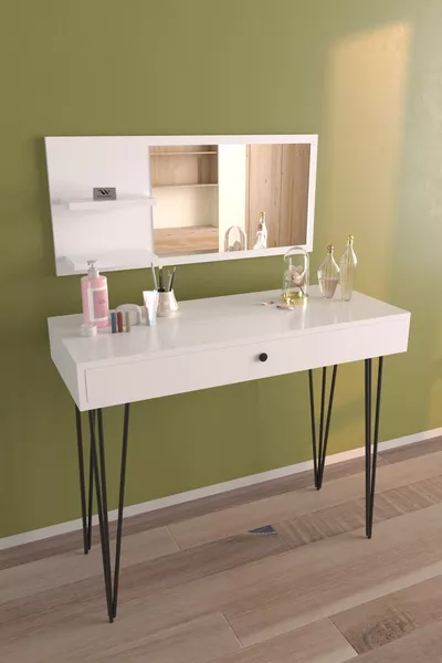 Vanity Makeup Table with Mirror and Drawers Jewelry Organizer Table White