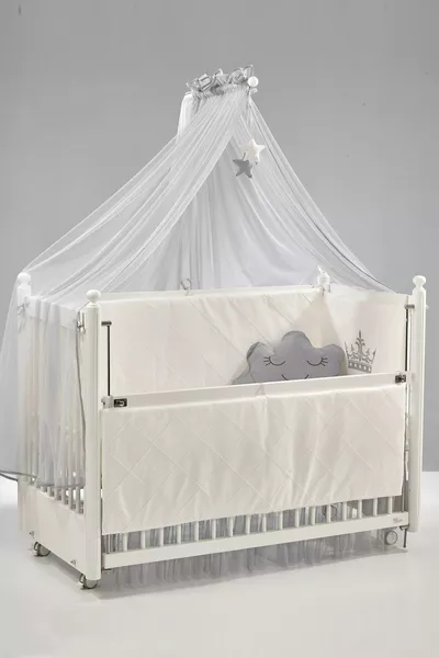 مهد هزاز خشبي جانبي من موندو آنه  سم (أبيض-رمادي موتو)