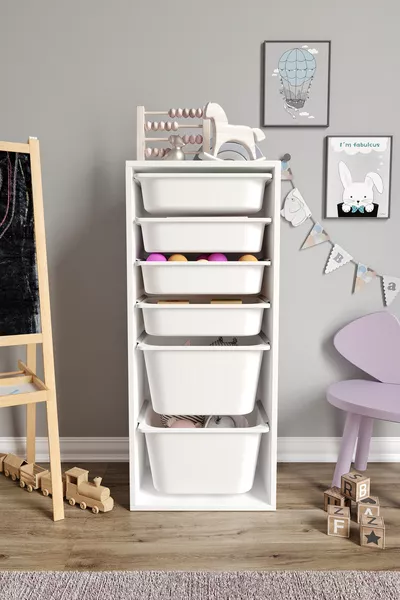 % MDF - Large Mono Toy Cabinet with 6 Baskets