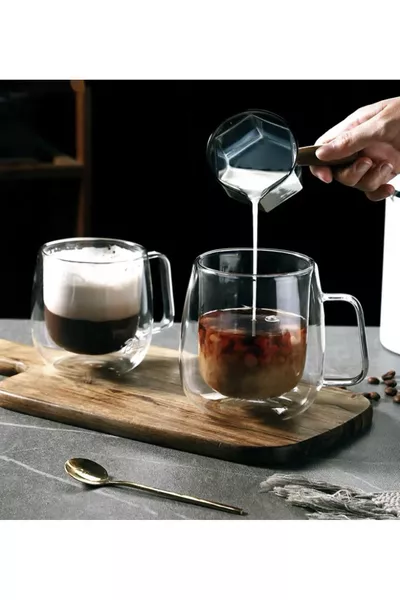 كوب زجاجي مزدوج الجدار ومقاوم للحرارة، 2 قطعة | 2 قطعة |  مل