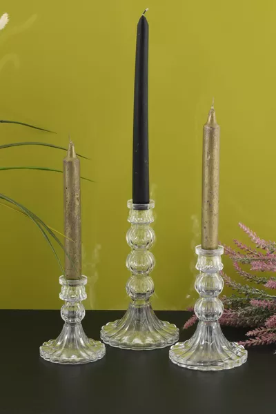 MİA 3-частен стъклен свещник Декоративен канделабър с кристален вид