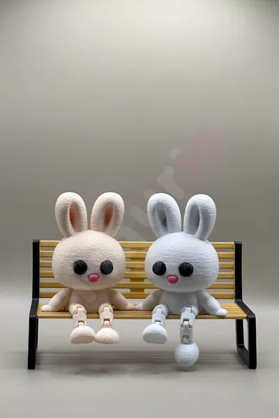 Комплект Бюстове на Зайчета върху Пейка / Декоративни Фигурки 3 броя