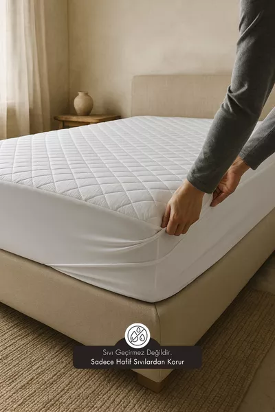 غطاء سرير مبطن من القطن محيط بالكامل لحماية المرتبة أبيض