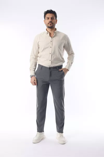 Pantalon en tissu homme Ids gris, coupe droite, de qualité, extensible, avec lycra, longueur cheville