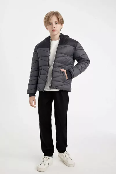 معطف فتيان مع بطانة صوفية، بسحاب، وجيوب، وغطاء رأس مقاوم للماء WN