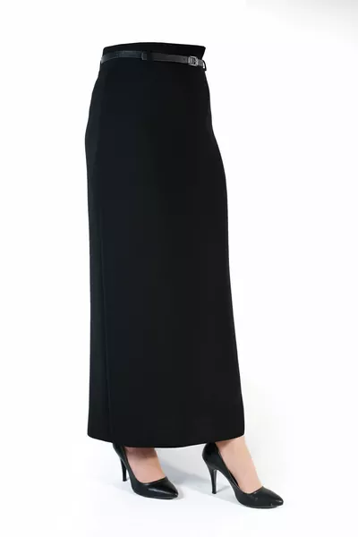 Women's Long Plain Black Pencil Skirt with Slit, Modest/Covered, Without Belt