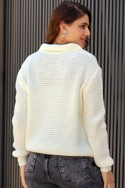 Вязаный свитер с воротником-поло, меланжевой структуры, длинными рукавами, свободного кроя, зимний, плотной вязки