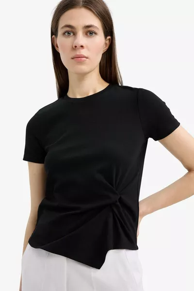 Slim Fit Narrow Cut Crew Neck Ribbed Short Sleeve T-Shirt SP