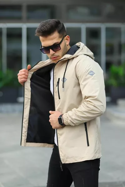 Herren-Regenjacke mit Kapuze, gefüttert, wasserabweisend, mit Taschen