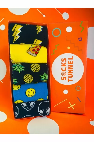 Unisex 5-delige set kleurrijke sokken met ananas en pizza dessin