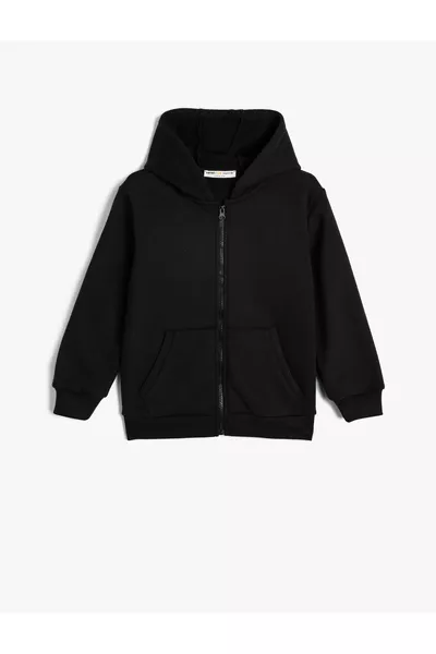 Basic Kapuzen-Sweatshirt mit Reißverschluss, Kängurutasche und Fleece-Futter