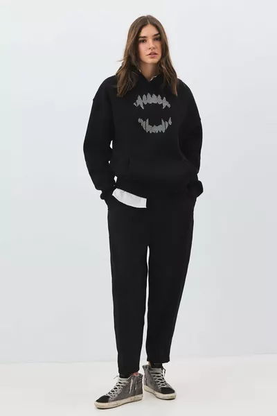 Unisex Teeth Stone Print Sweatshirt Black