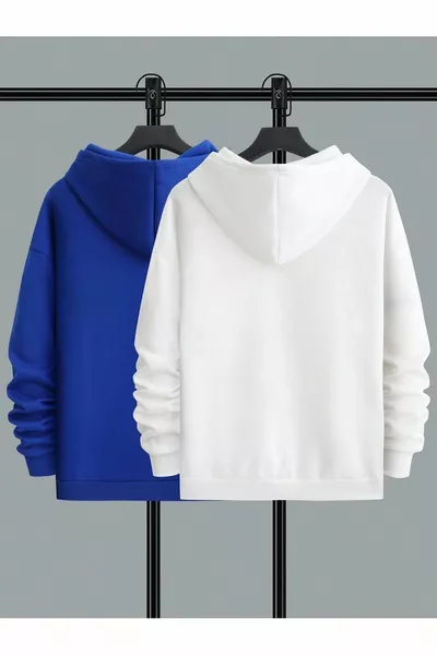 Felpa Invernale Spessa Still Freedom Set di 2 - Bianco Sax Blu con Stampa Oversize con Cappuccio