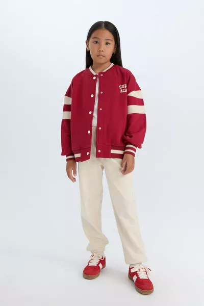 Куртка-бомбер для девочек с коллежским воротником, принтом, мягкой пушистой внутренней отделкой и кнопками WN