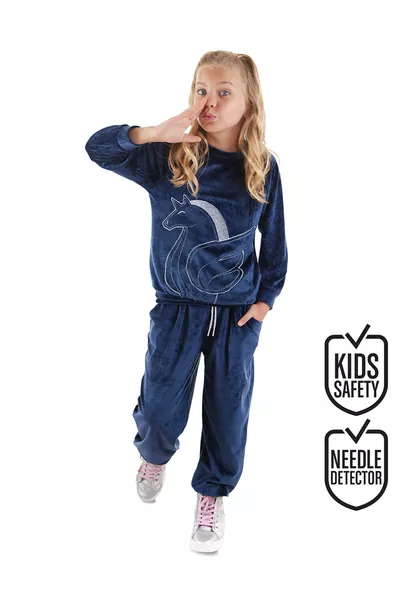 Кадифен тъмносин унисърн комплект за момичета