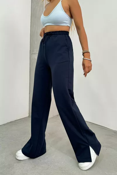 Kadın Yırtmaçlı Yüksek Bel Bol Paça Salaş Eşofman Altı