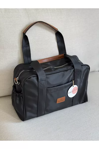 ÖN VE YAN CEP DETAYLI İÇ ASTARLI SATEN ORTA BOY ÇANTA