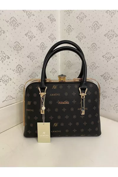 حقيبة كتف نسائية  سوداء مطبوعة