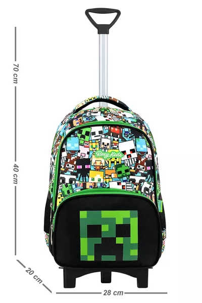 Mine Creeper Pull-Along 3-Piece Elementary School Backpack Set - Fixed Pull Mechanism (foldable front stand)