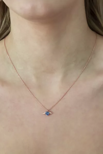 Women's Rose Gold Plated Small Tanzanite Stone Heart Silver Necklace