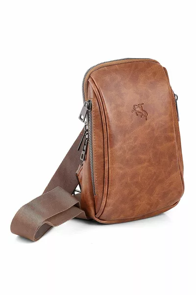 Men's Shoulder Bag Crossbody and Back Bag Body Bag Tan Vegan Leather -t