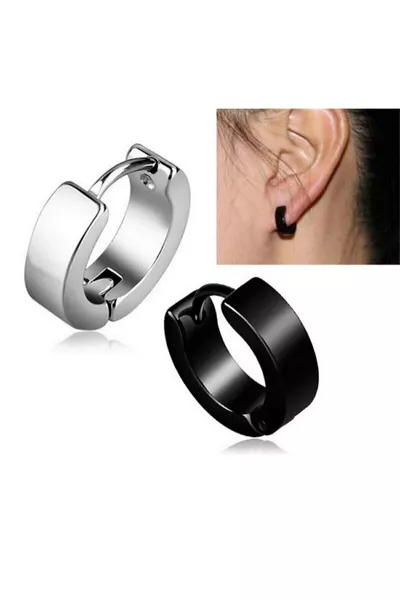 Orecchino a cerchio in acciaio chirurgico nero e argento unisex